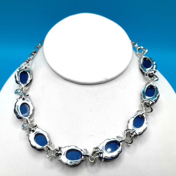 Vintage Dark Blue Moonglow Choker Necklace, Silver Tone, 1950s Vintage Jewelry - Picture 8 of 11